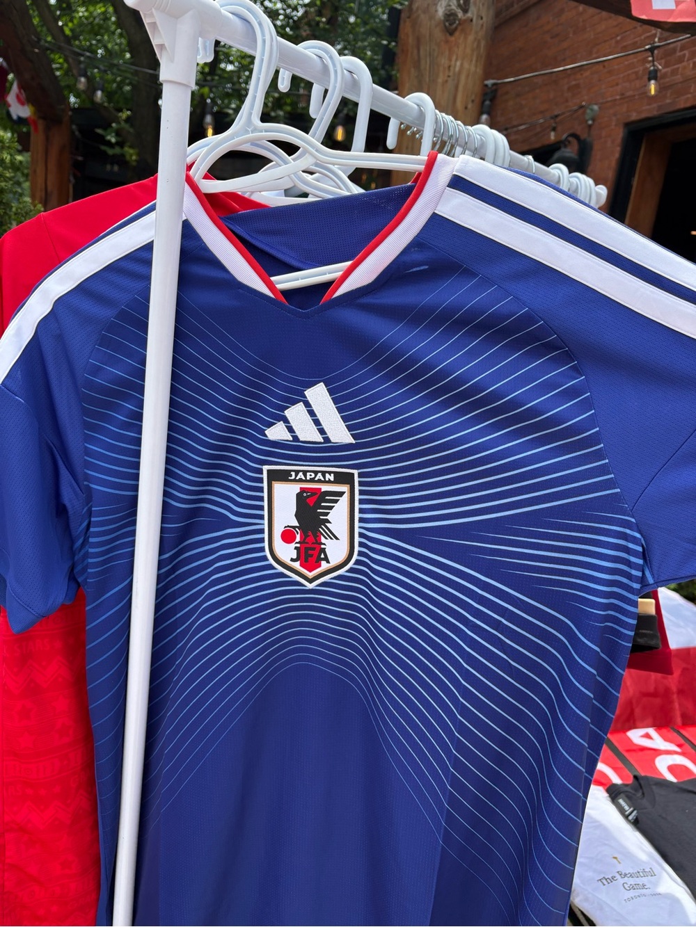 adidas Blue Japan Football Crest Jersey with White & Red Accents